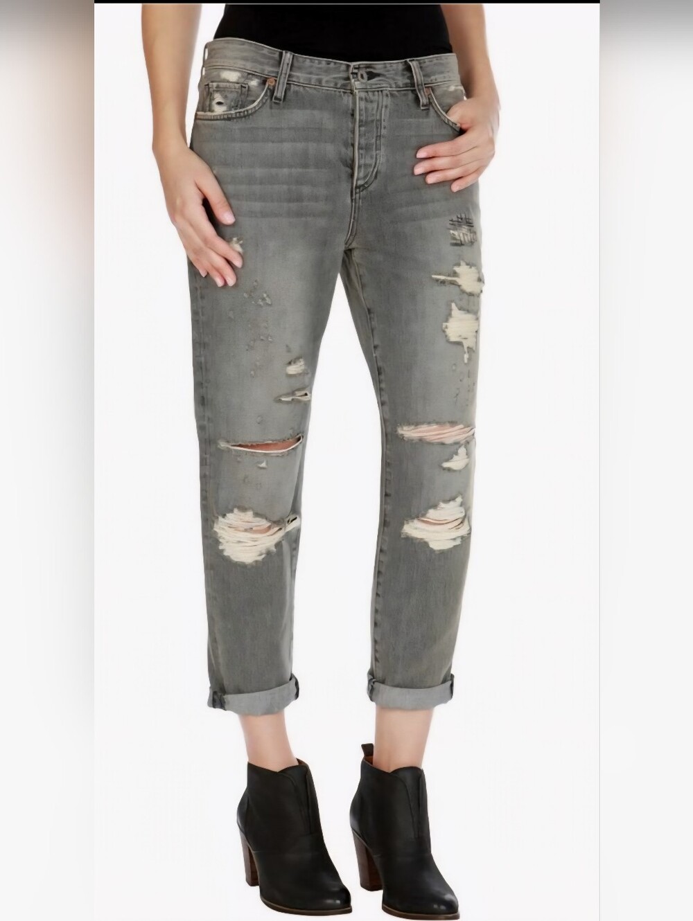 Lucky Brand Sienna Slim Boyfriend Jeans Grey Distressed Ripped
